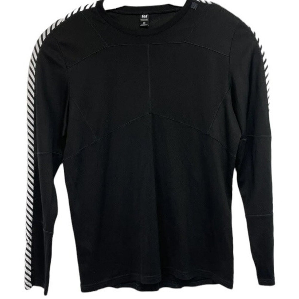 Helly Hansen Womens Sz Large Black W/White Stripes vented Pullover Shirt (Z23)
